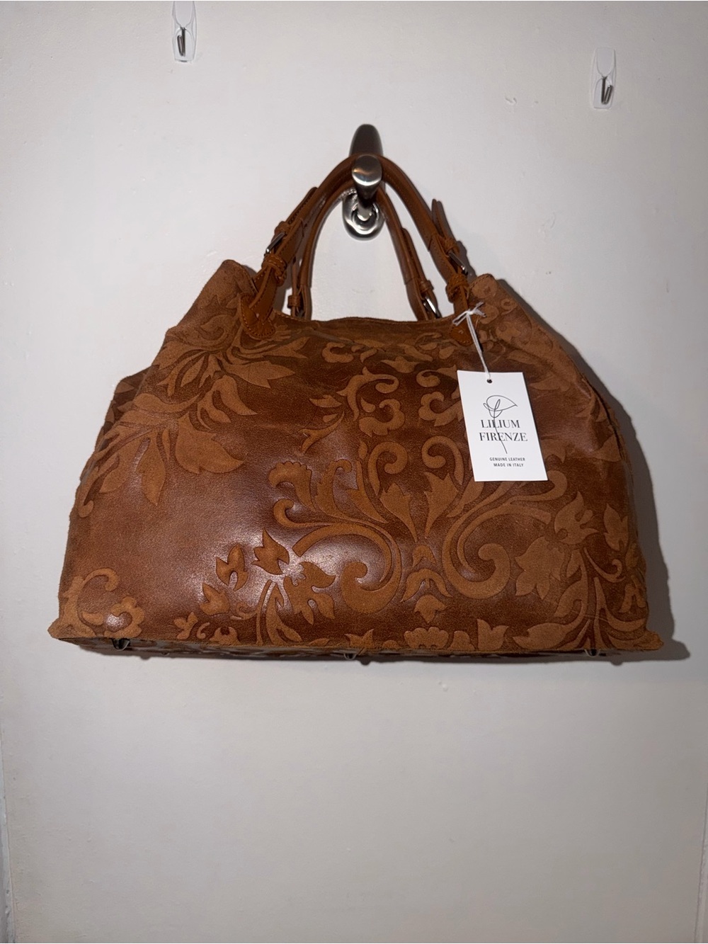 NWT - Lilium Firenze Genuine Leather Floral Satchel Made in Italy